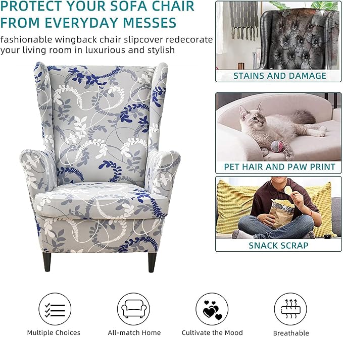 KRFOONN Wingback Chair Covers Slipcovers 2 Piece Stretch Wing Chair Covers