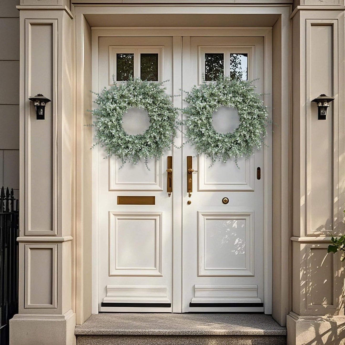 26''Large Artificial Eucalyptus Wreath for Front Door(White-Green)