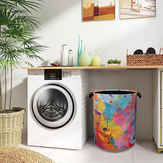 Colorful Music Symbols Laundry Basket, Foldable