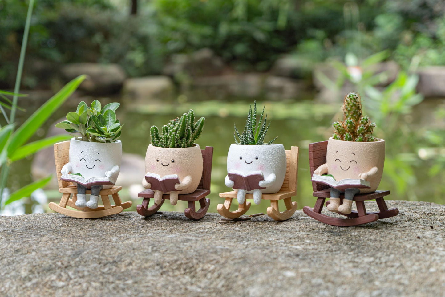 Rocking Chair Smiley Face Planter,Cute Plant Pots for Indoor Outdoor Plants,Succulent Pots with Drainage Hole,Unique Funny Flower Pot for Succulents,Plant Gifts for Birthday, Christmas (Medium)