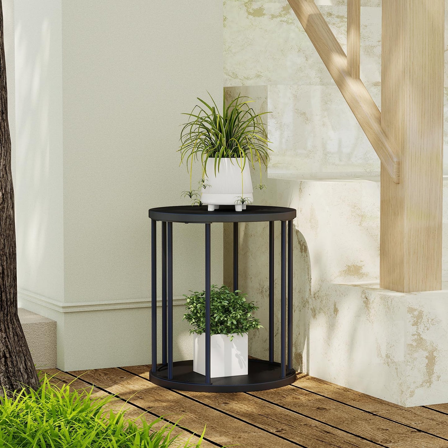 Leinade Plant Stand Indoor,small plant stool,Flower Pot Corner stand holder,Mid Century Heavy Duty Metal Tall Home Decor,Modern Round End Table,Small Rustic Display Stand for Living Room,Bedroom(Black,14In)