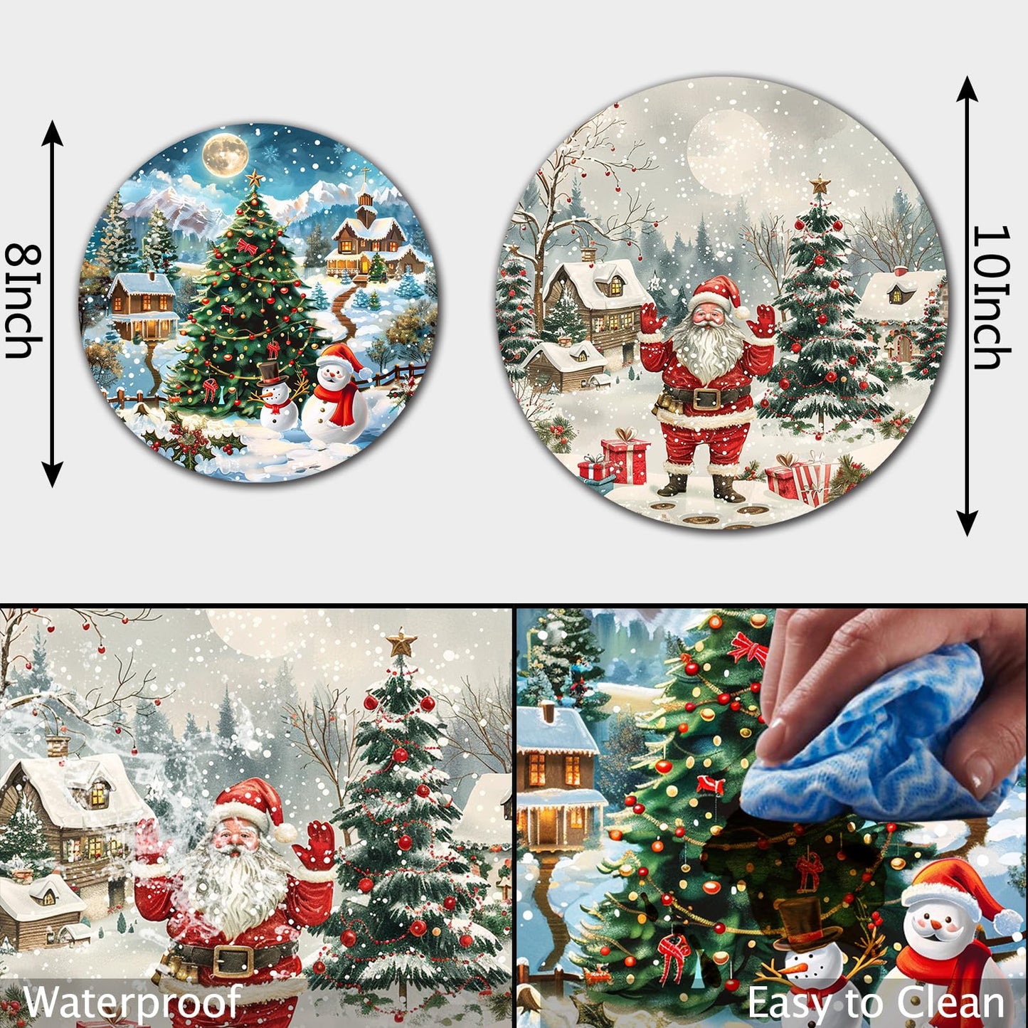 Tucocoo Christmas Tree Santa Claus Electric Stove Burner Covers, Set of 4 Round Stove Burner Covers, 8 Inches and 10 Inches, Gas Stove Burner Covers, Snowman Winter Landscapes Cooktop Decorative