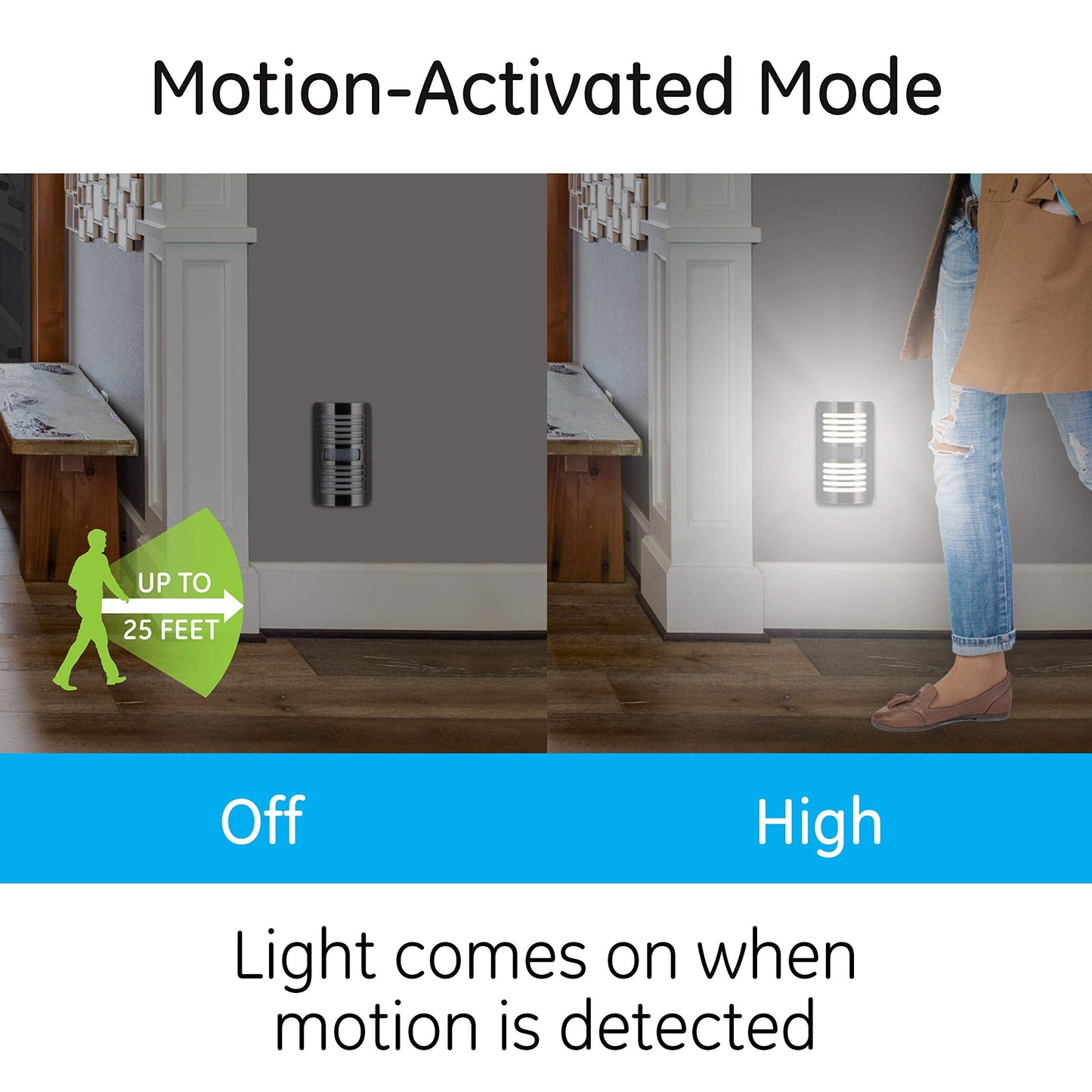 GE Enbrighten LED Motion Sensor Night Light, Plug-In, 40 Lumens, Motion-Select with 25ft Detection, Dusk-to-Dawn, Brushed Nickel Louver – 37299 (1 Pack)