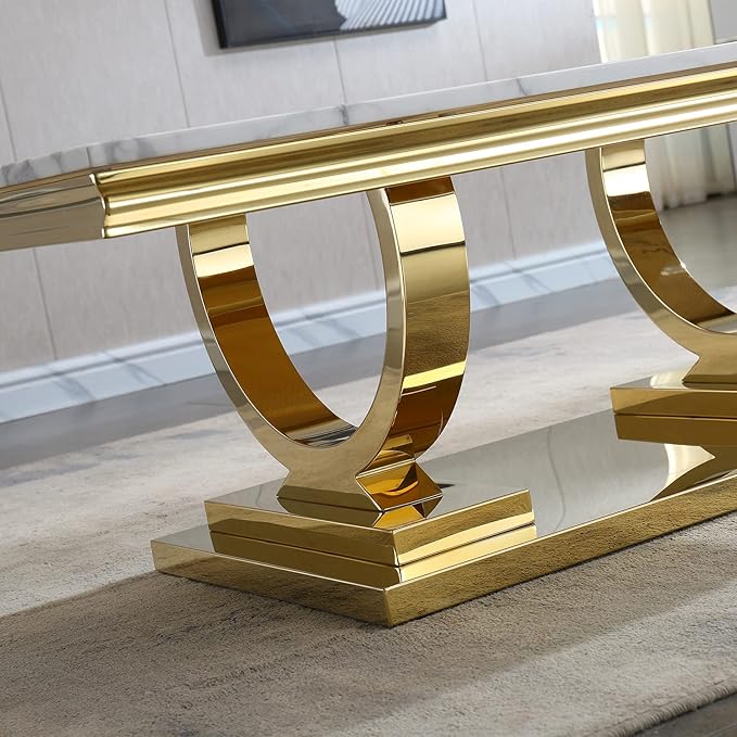 Henf 47" Marble Coffee Table Modern White Faux Marble Center Table