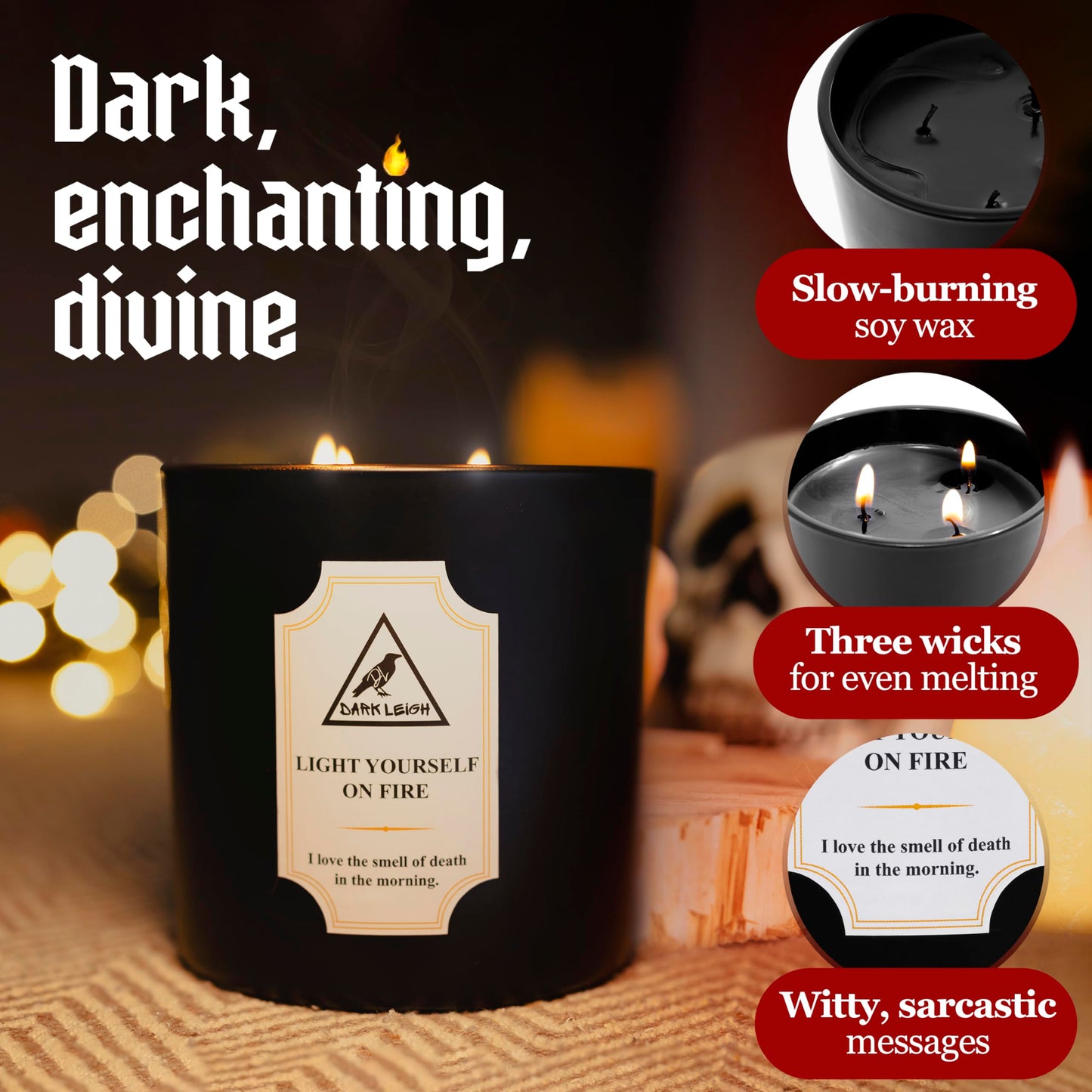 Dark Leigh Funny Candle - Black Amber Scented Soy Candles Home Decor Gifts, Unique Sarcastic Humor Gift Ideas for Women Men Coworker Christmas White Elephant, Quirky Romantic Cute Wife Girlfriend