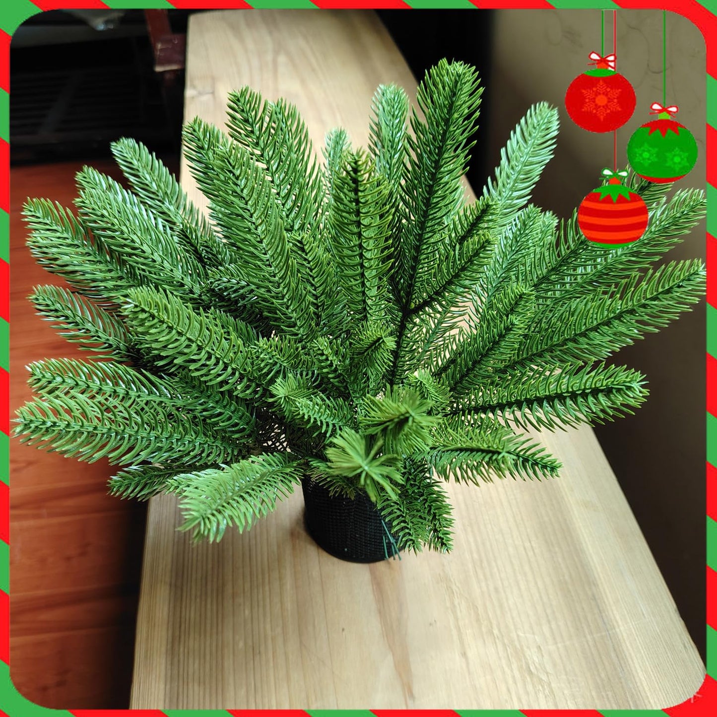 JK-GMTE 30PCS Christmas Pine Needles Green Artificial Pine Branches Fake Greenery Pine Picks for Christmas Crafts Garland Wreath Twigs Stems Tree Decorations