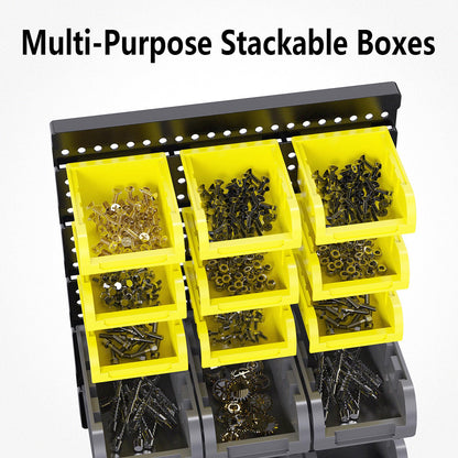 SAMRELAX 30 Pcs Wall Mounted Garage Storage Bins, Wall storage Parts Bins Rack, Nut and Bolt Garage Tool Organizer Bins for Nuts, Bolts, Screws, Shop, Accessories (Black+Yellow, SMALL(30PCS))