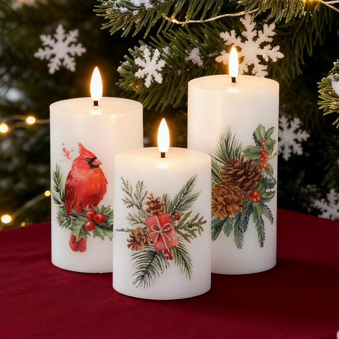 JOIONE Flameless Pillar Candles with Remote, 3 Pack Battery Operated Real Wax LED Candles, Perfect for Home Decorations Fireplace Table, Christmas Sticker