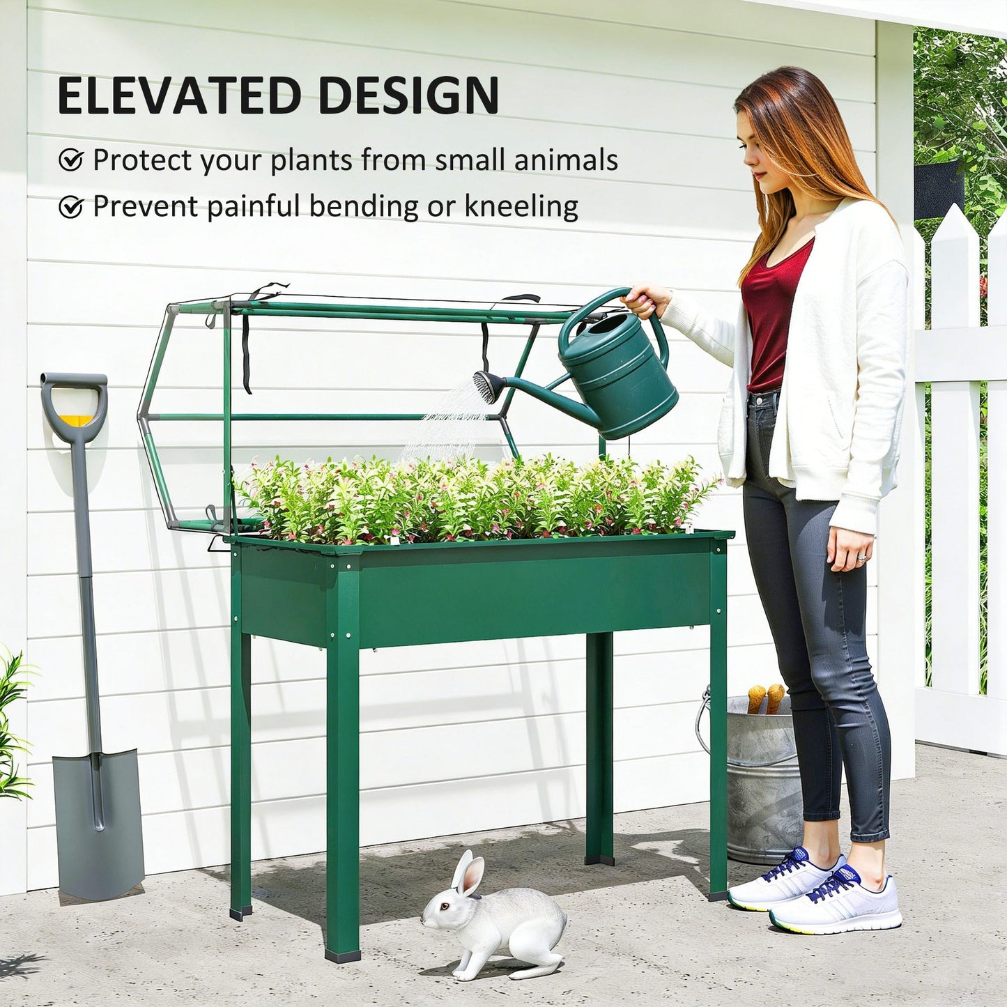 Outsunny Raised Garden Bed with Greenhouse Cover, Elevated Planter Box with Legs and Drainage Hole for Vegetables Flowers Herbs, 39.4" x 18.9" x 48.8", Green