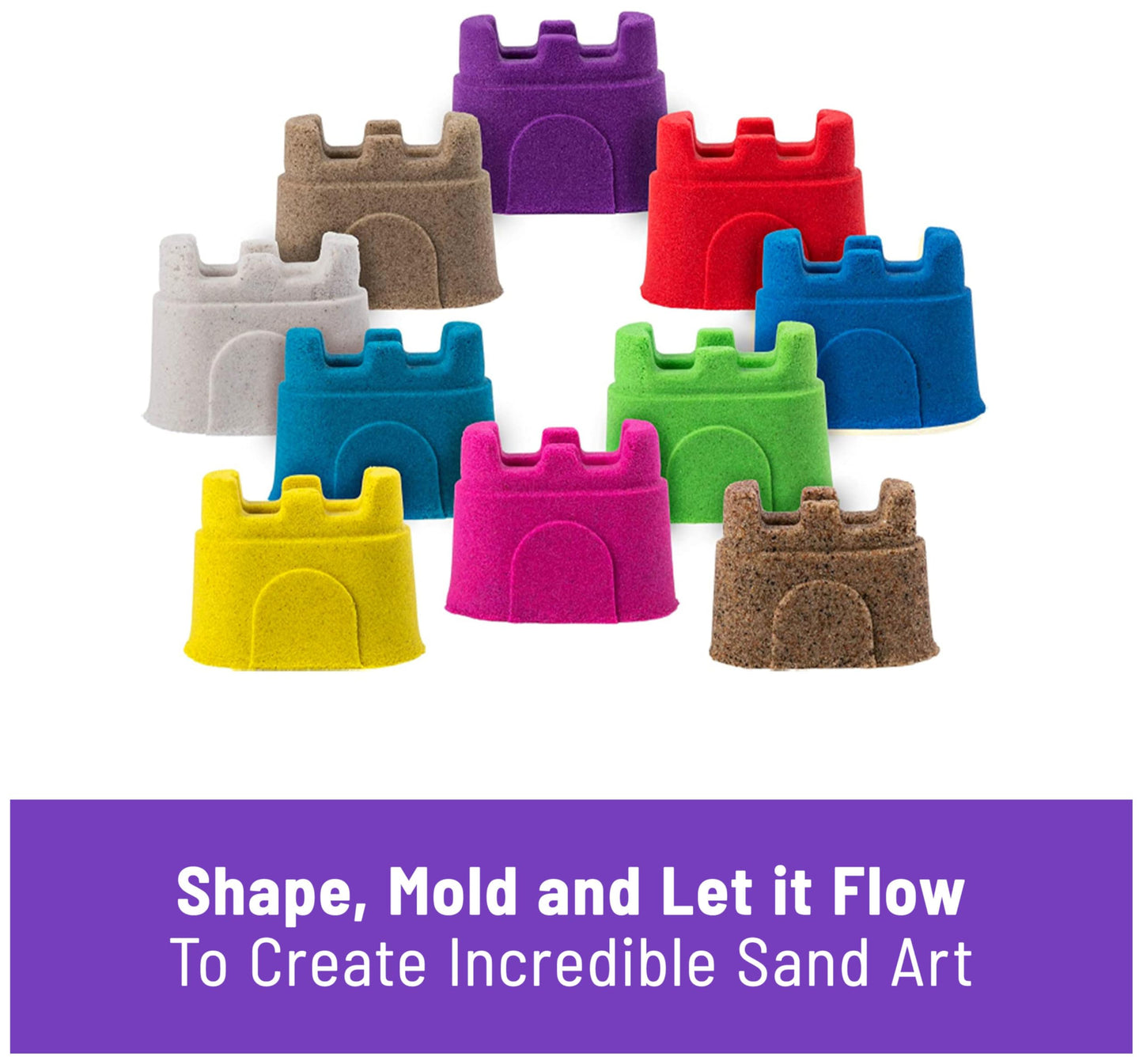 Kinetic Sand, Castle Containers 10-Colour Pack Non-Toxic Educational and Creative Sensory Play Sand Toys for Boys and Girls Aged 3+
