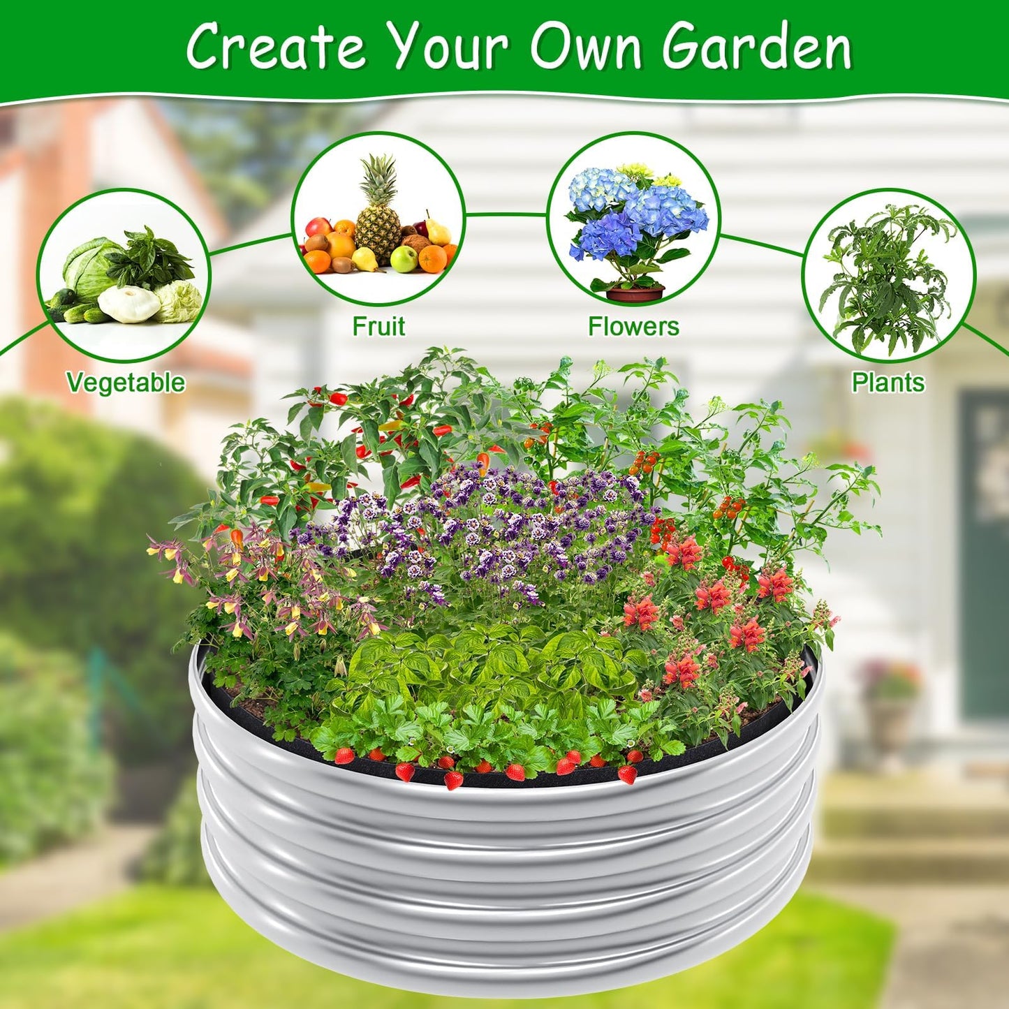 Niuyhe Round Fabric Galvanized Raised Garden Bed Liner, 2x2x1 Feet Outdoor Garden Planting Bags for Vegetables, Flowers, Herbs, and Succulents