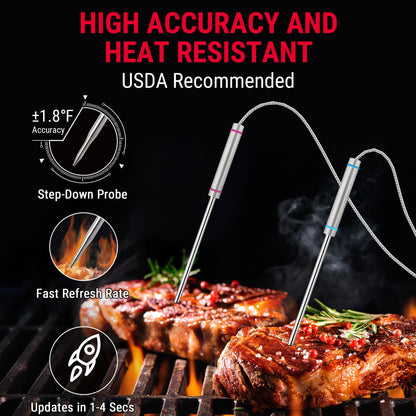 ThermoPro TP829 1000ft Wireless Meat Thermometer Digital for Grilling and Smoking, 4 Meat Probes Grill Thermometer for Outside Grill, BBQ Thermometer for Cooking Beef Turkey Smoker Accessories