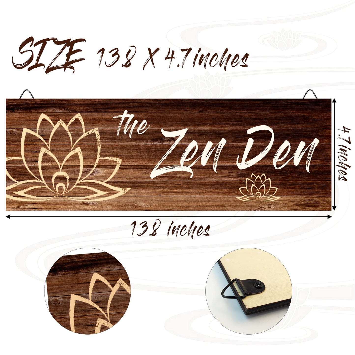 Chuniff The Zen Den Wooden Wall Sign, 13.7 x 4.7 Inches Hippie Room Decoration with Hooks, Hanging Meditation Accessories Decor for Chakra, Spiritual Room Accents