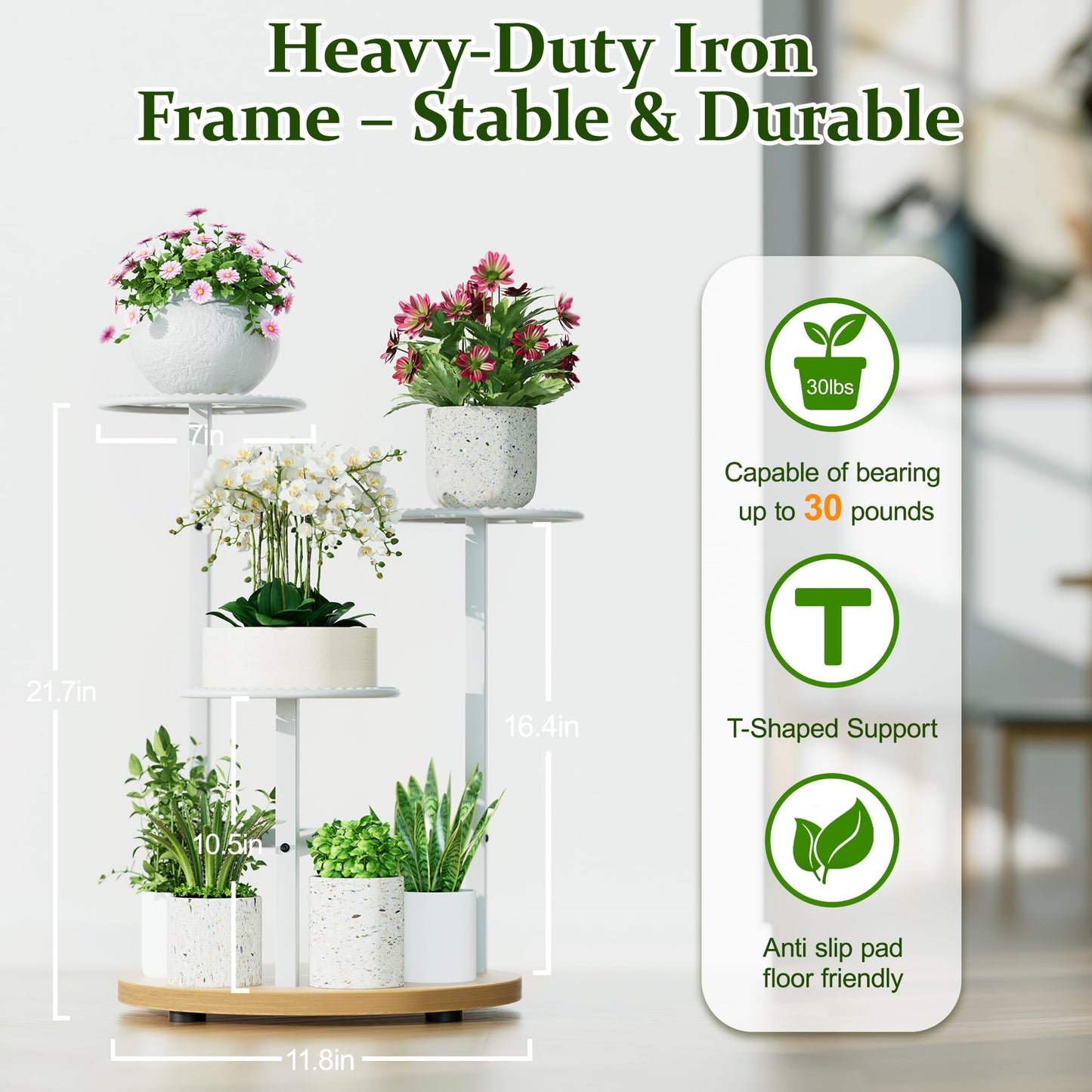 NQW 3 Tier Plant Stand Indoor Outdoor, Tall Metal Wood Shelf Corner Flower Pot Tiered Flower Pot Stands for Patio Garden Balcony Living Room Bedroom