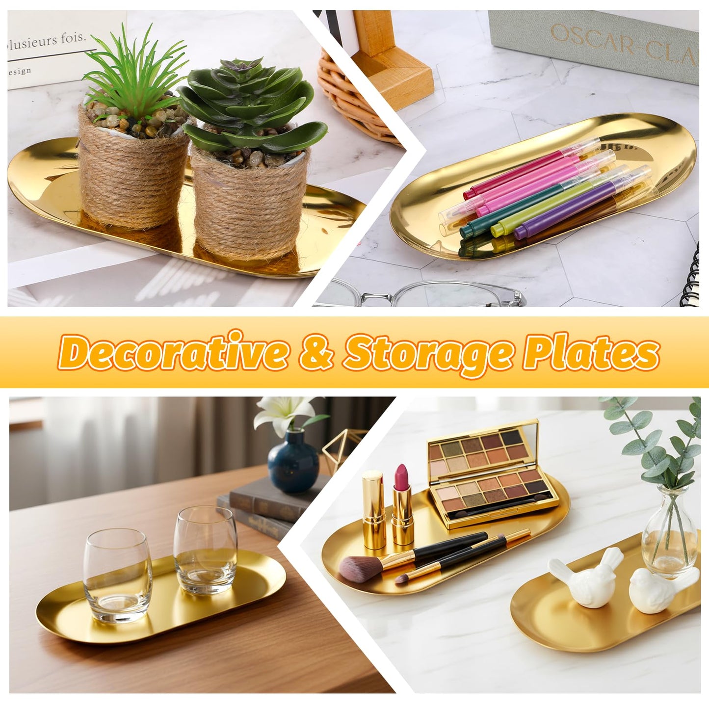 Stainless Steel Serving Tray Set 7 Inch Gold Oval Decorative Tray 10PCS