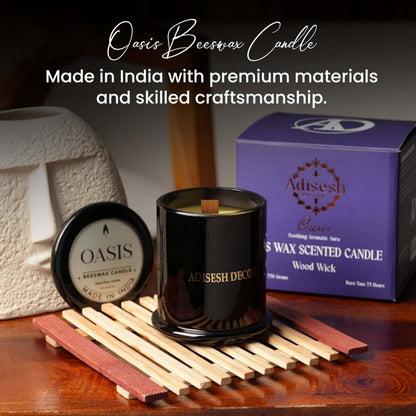 Adisesh Decor Long-Lasting Oasis Bees Wax Candle | Scented Candles for Home Decoration | 70+ Hour Burn Time Hand-Poured in Glass Jar | A Clean, Fresh, and Revitalizing Fragrance of Greenery