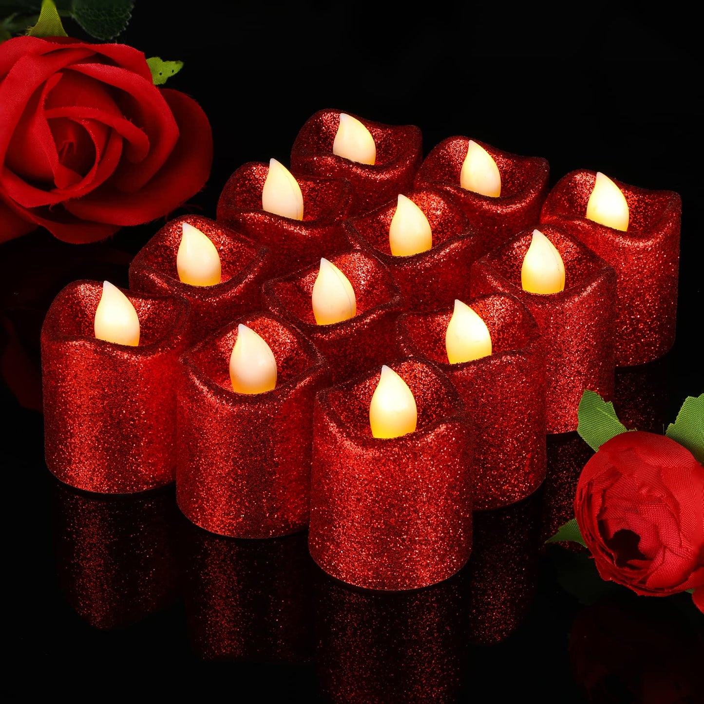 Honoson 24 Pack Red Candles Party Decoration Flameless LED Tea Light Battery Operated Candle for Halloween Christmas Valentines Day Diwali Wedding Table Decor