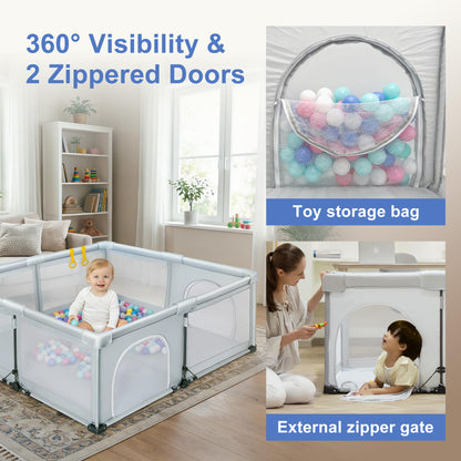 Foldable Baby Playpen with Detachable Thicken Mat, 59X71 in Foldable playpen for Babies and Toddlers, Indoor&Outdoor Portable palypen. Quick Installation&Quick Folding Baby Play Pen