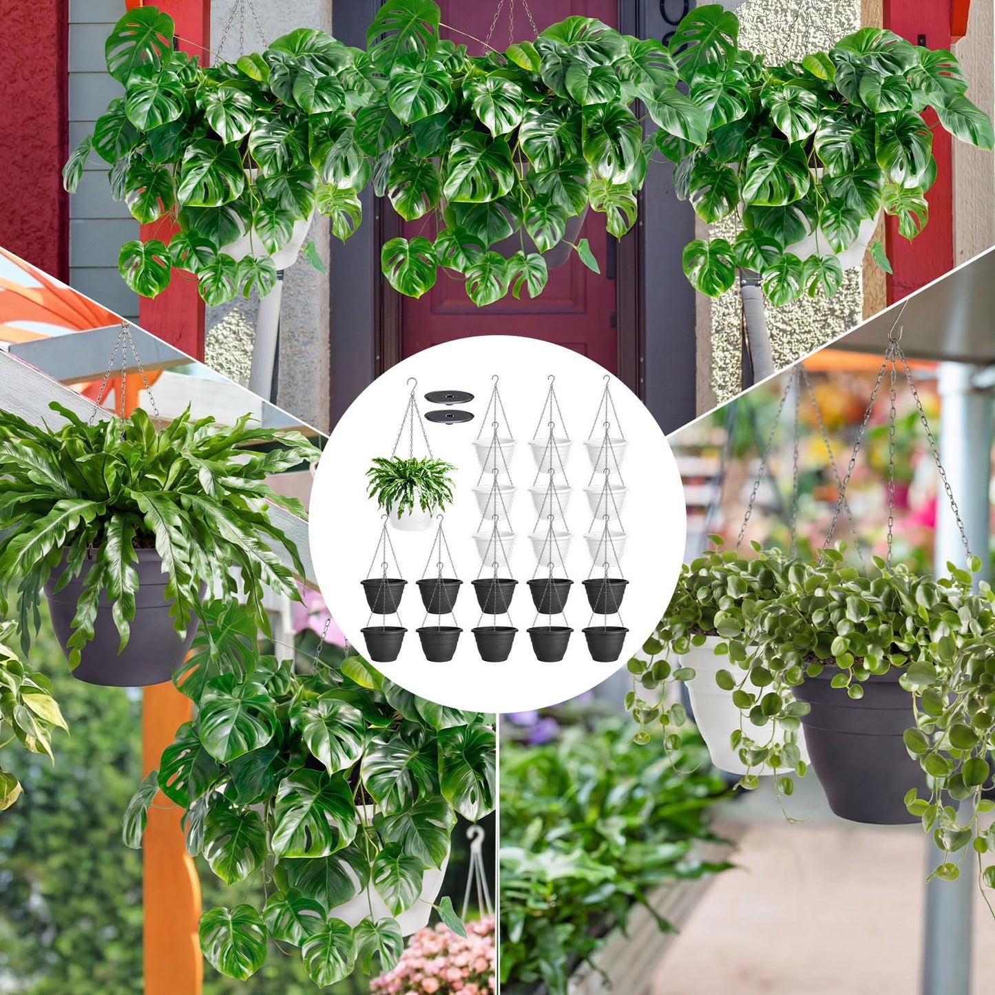 Romooa 20 Pcs 10 Inch Plastic Self Watering Hanging Planters Bulk Hanging Baskets for Plants Indoor Outdoor with Drainage Holes and Chain Plant Pot for Garden, Balcony, Porch, Patio Decor