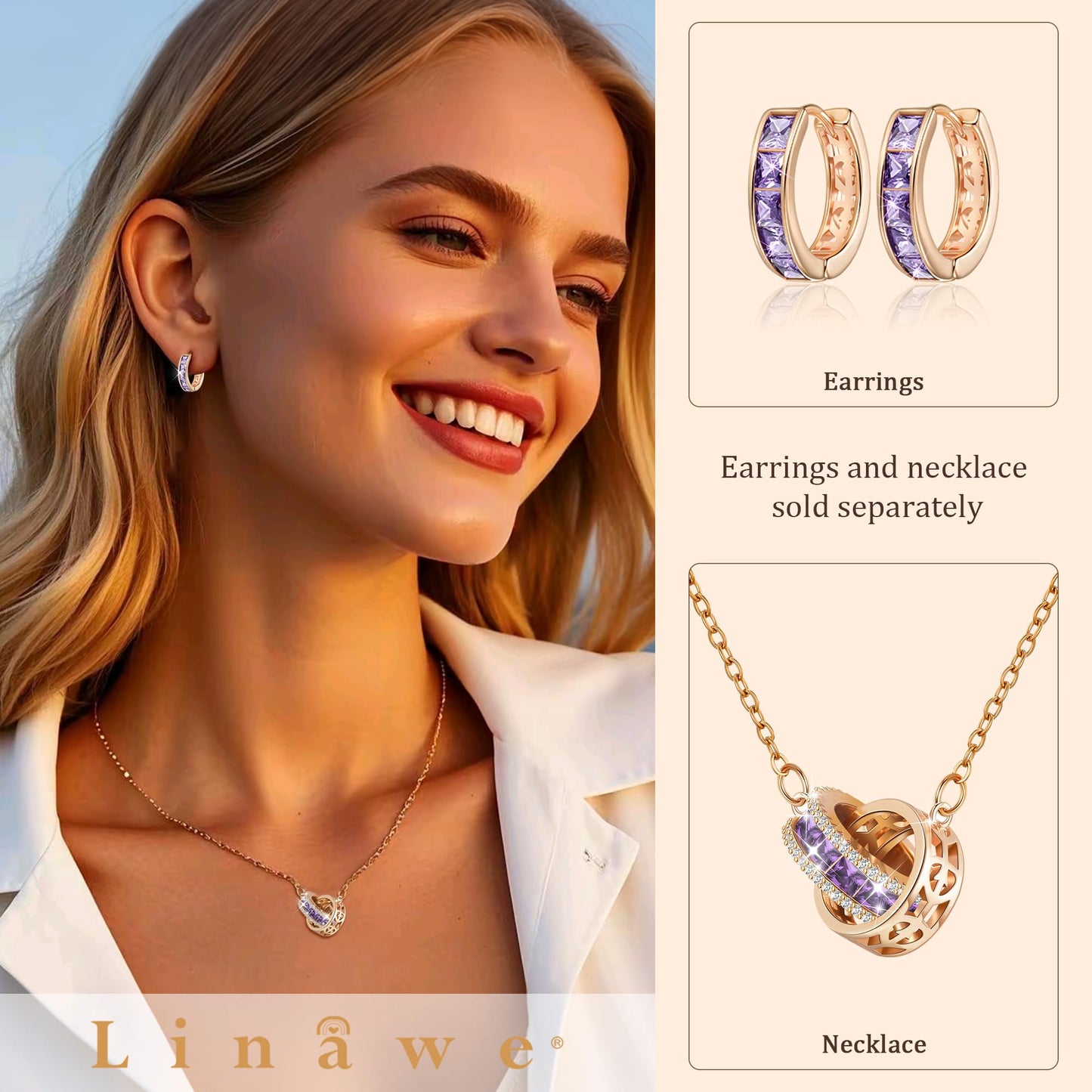 Linawe Hoop Earrings Rose Gold, Purple Earrings for Women Trendy, Amethyst Cubic Zirconia Rhinestone Earrings Studs, Helix Small Hoop Huggie Earrings, Tragus Safety Pin Cartilage