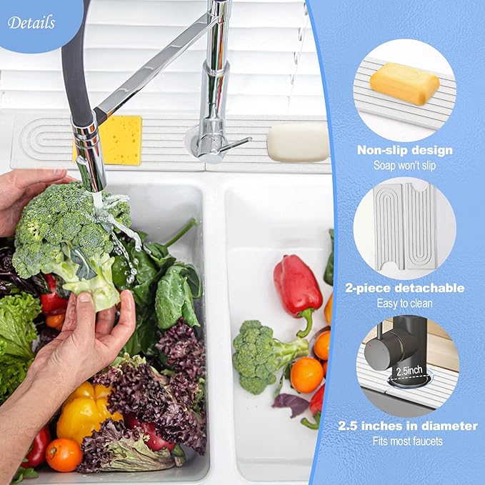 Stone Faucet Mat for Kitchen Sink- 15.6''x 3.9''Diatomite Fast-Drying Faucet Mat