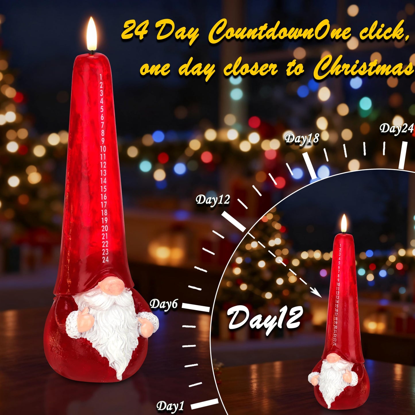 AFINETH Christmas Flameless Candles with Remote, Xmas Countdown Candle, Santa Claus Countdown to Christmas Battery Operated Candles, Red Flameless Advent Candles for Mantel Decor