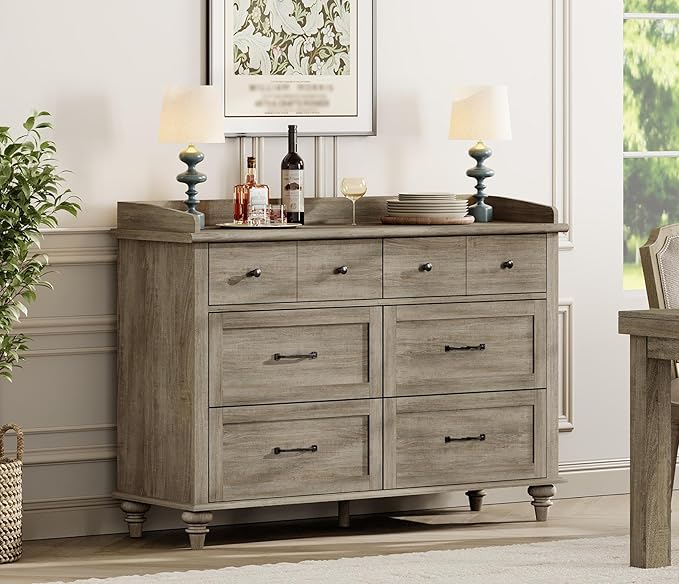 WAMPAT 6 Drawers Dresser for Bedroom, Farmhouse Wooden Chest of Drawers Baby