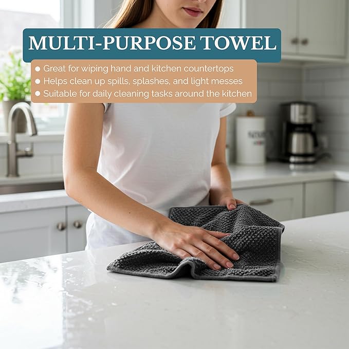 Casa Platino 8PC Cotton Kitchen Towels, Summer Grey Kitchen Towels