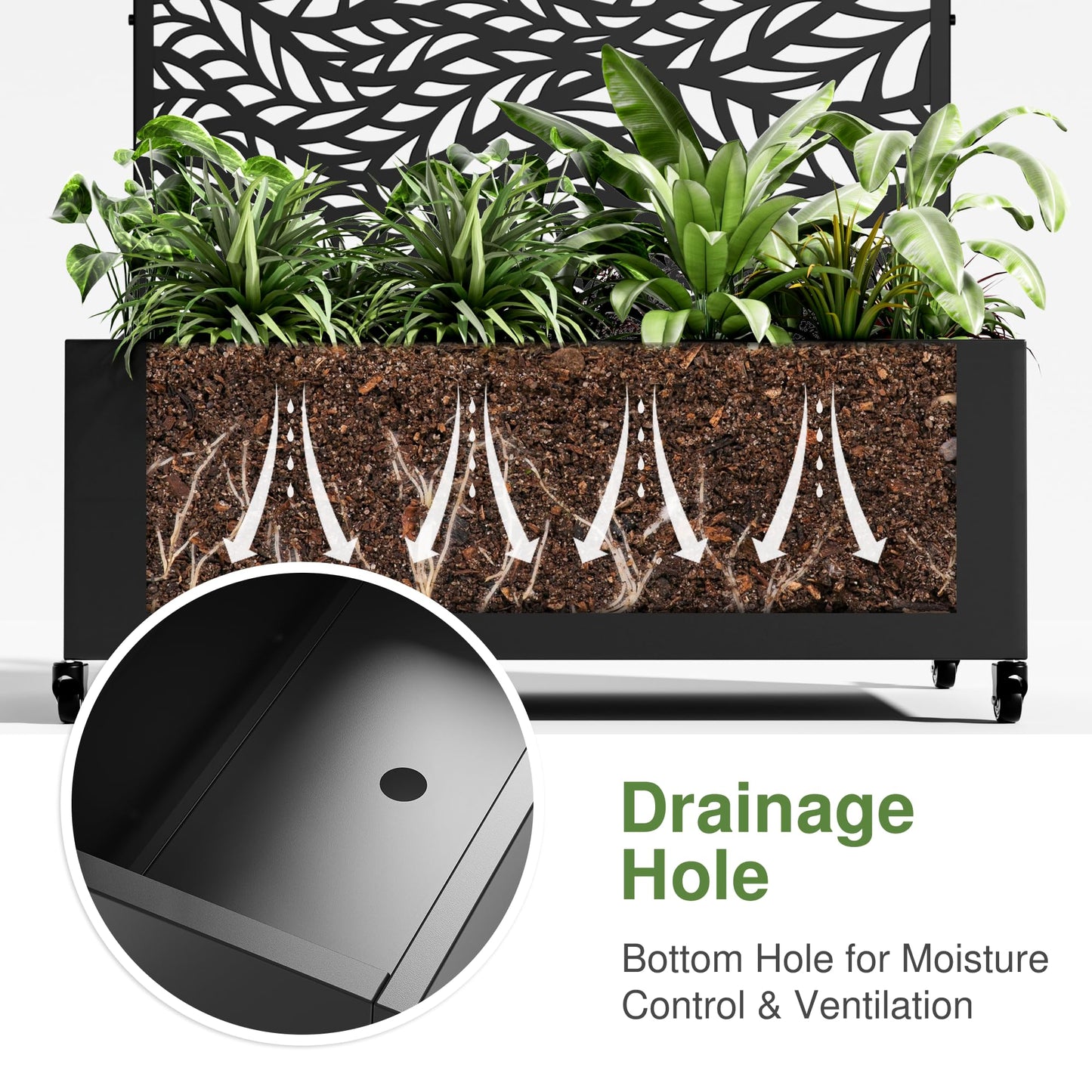 Casaphoria Metal Raised Garden Bed with Trellis and Wheels, 72"x35"x16" Planter Box for Climbing Plants, Vegetables & Vines, Features Drainage Holes and Privacy Screen (Black-Spring)