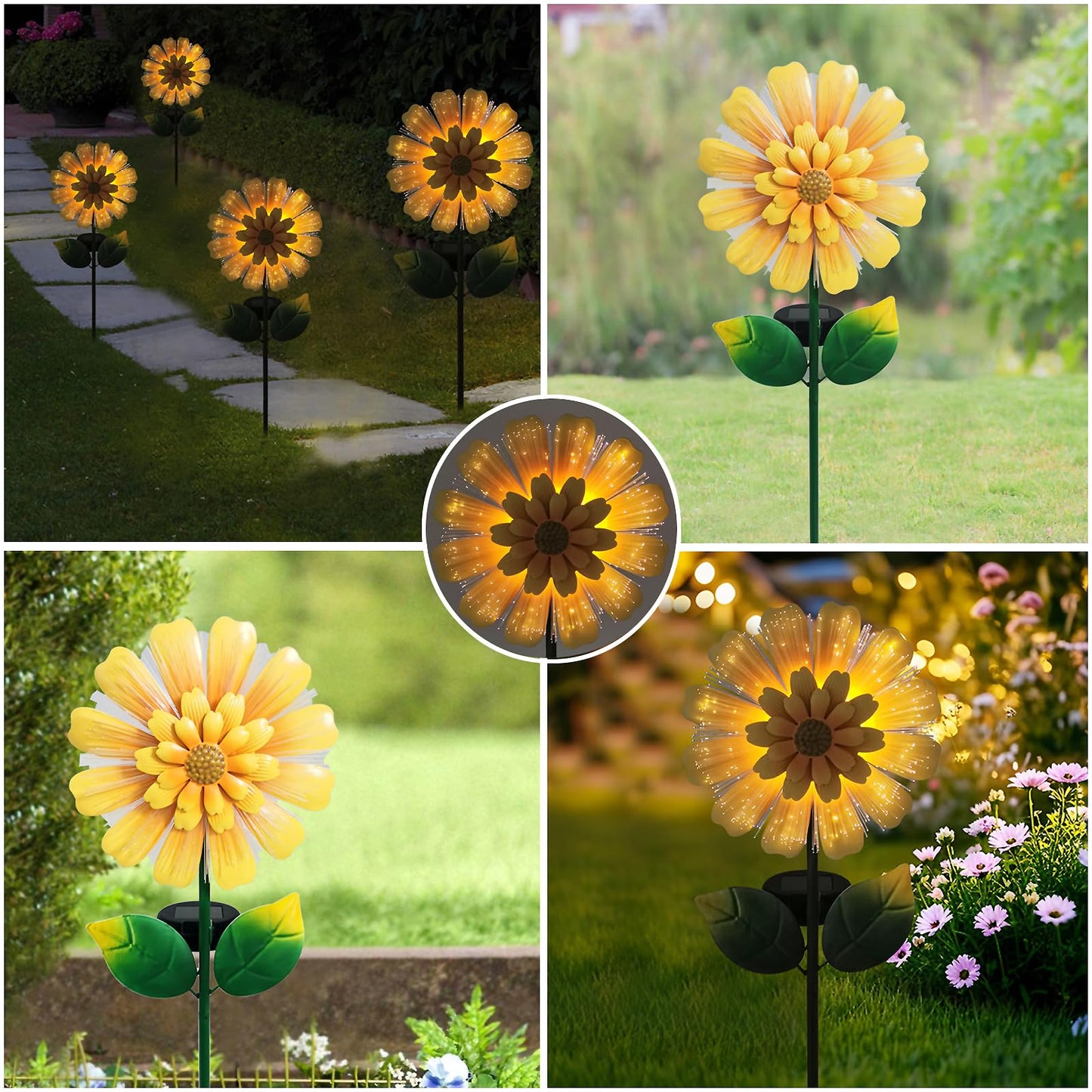 TSTGEE Solar Garden Stake Solar Flower with Fiber Lights Metal Sunflower Decorative Outdoor Lights Waterproof for Pathway Yard Lawn,Garden Gifts for Women,Mom,Grandma