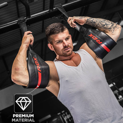 RDX AB Straps for Pull Up Bar Hanging (Pair), Maya Hide Leather, Abdominal Muscle Building Padded Arm Support Slings with D-Ring Strap, Leg Raise Exercise Fitness Workout Strength Training, Men Women