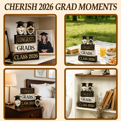 2026 Graduation Table Decorations Class of 2026 Senior Tiered Tray Decor Wooden Gnome Block Signs Farmhouse Congrats Grad Tabletop Party Centerpiece for Tables Wooden Sign for Home Decor
