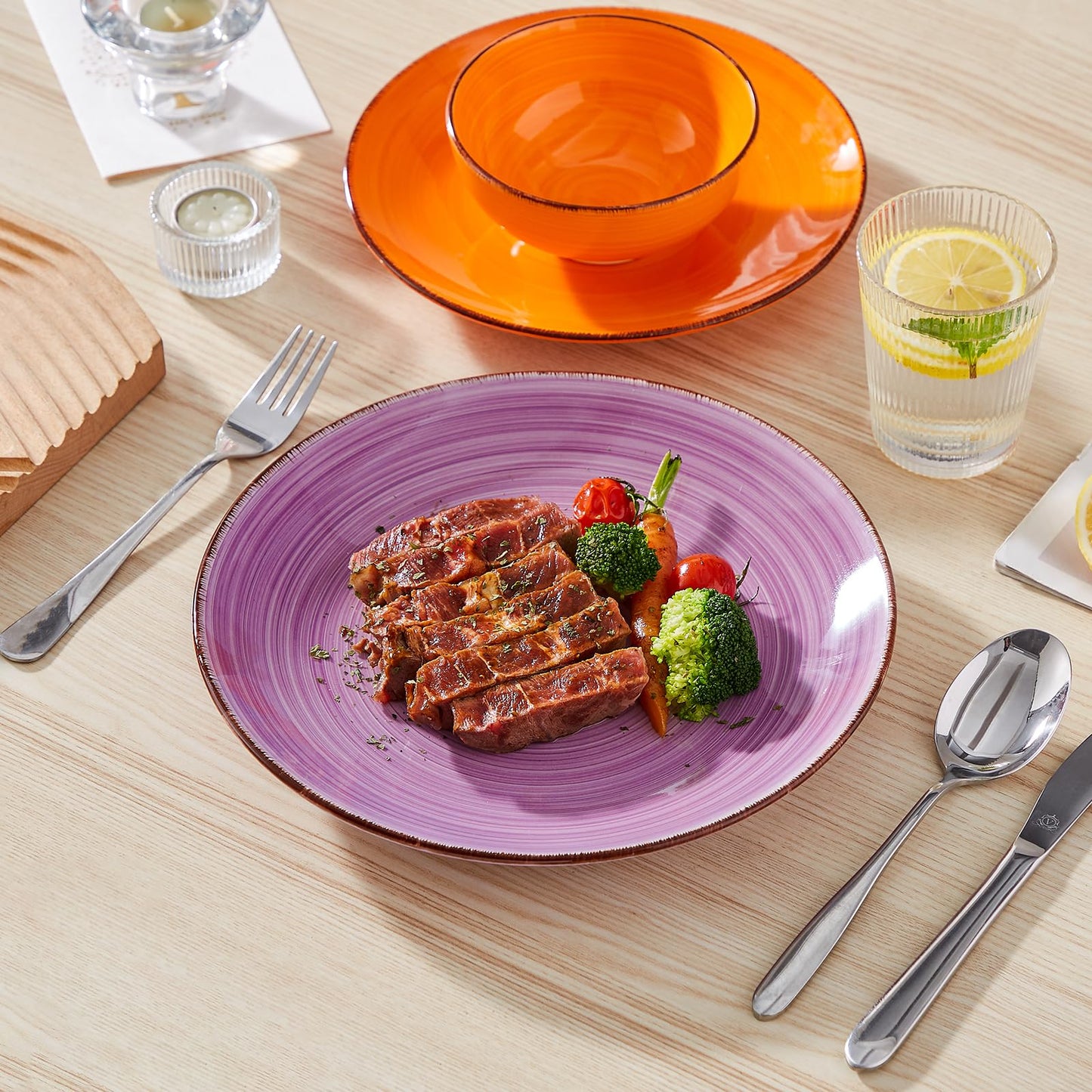 vancasso Bonita Dinner Plates, 10.5 Inch Ceramic Plates, Microwave, Oven and Dishwasher Safe Plates Set of 6 - Assorted Colors