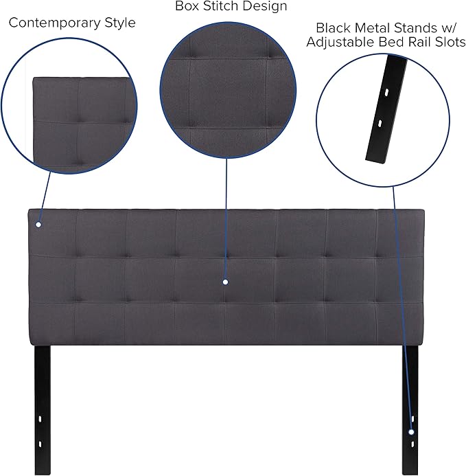 Flash Furniture Bedford Tufted Upholstered Queen Size Headboard in Dark Gray