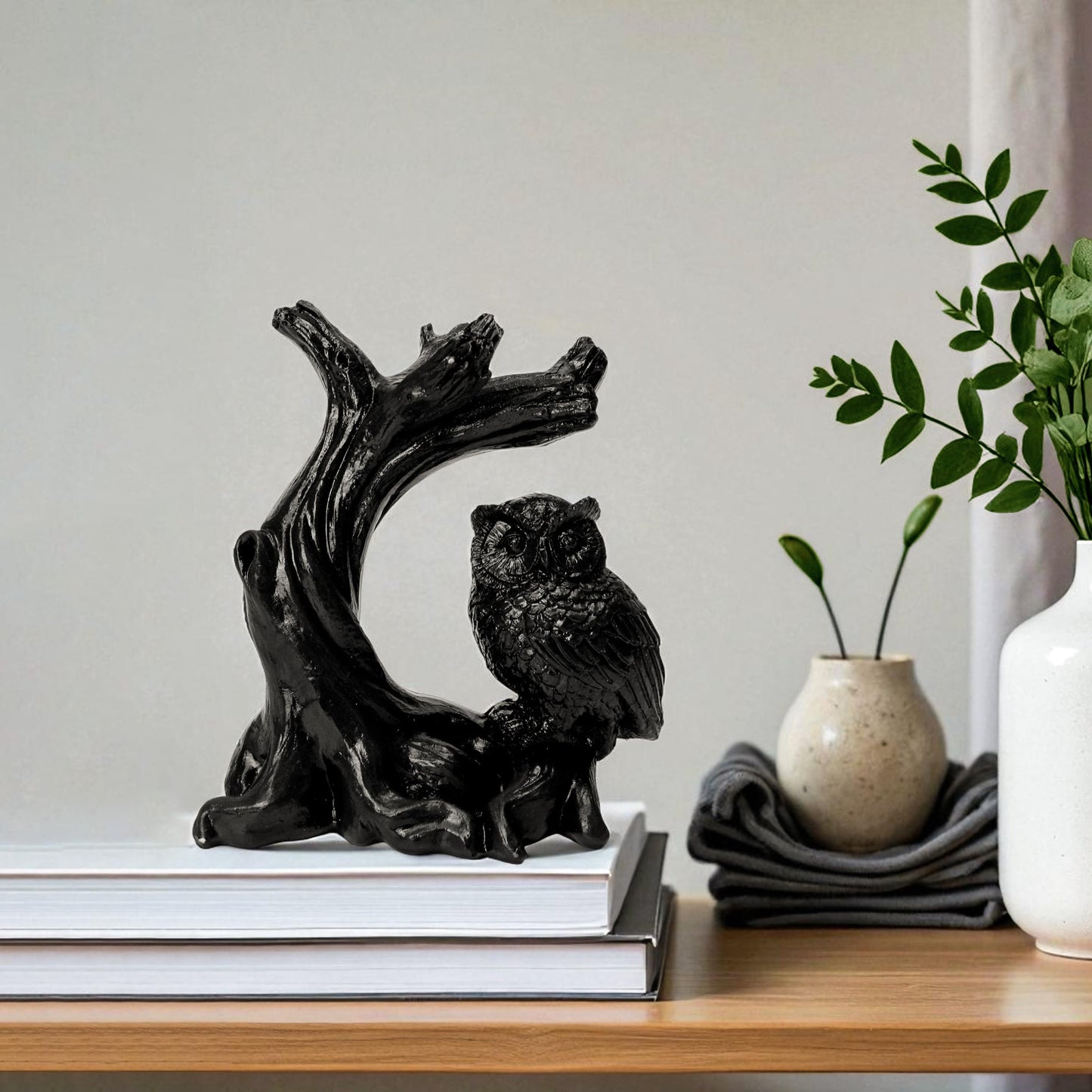 KH866 Owl Sphere Holder Crystal Stand Ball Resin Display – 4.92''x4.06'' Natural Quartz Wood Base Figurine, Stable Desktop Decoration for Bedroom, Office, Living Room, Study – Crystal Ball Decor Gift