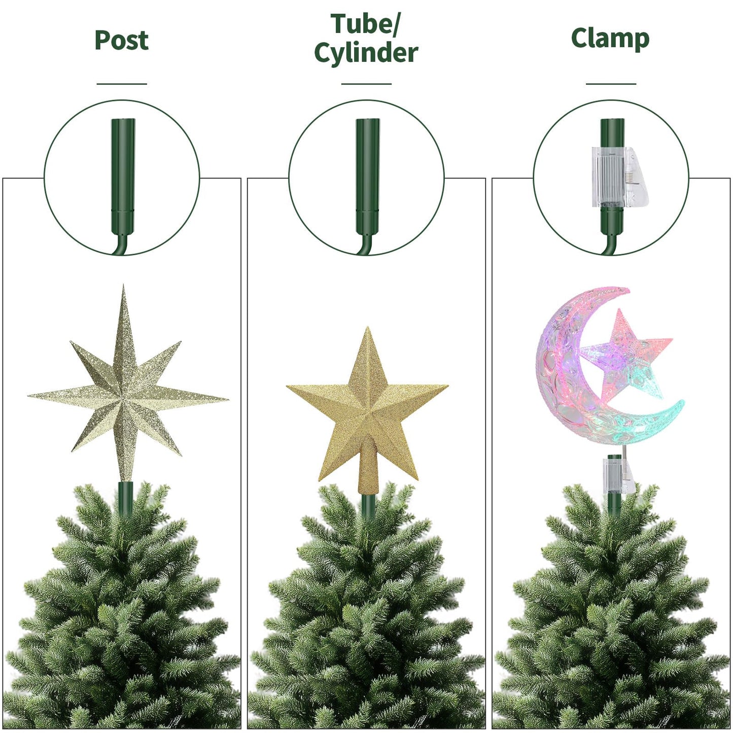 Christmas Tree Topper Holder -Universal Twist On Tree Topper Stabilizer Xmas Tree Topper Support Adjustable Secure Attachment for Star Angel Snowflake Ornaments Fit Most Christmas Trees & Topper Bases