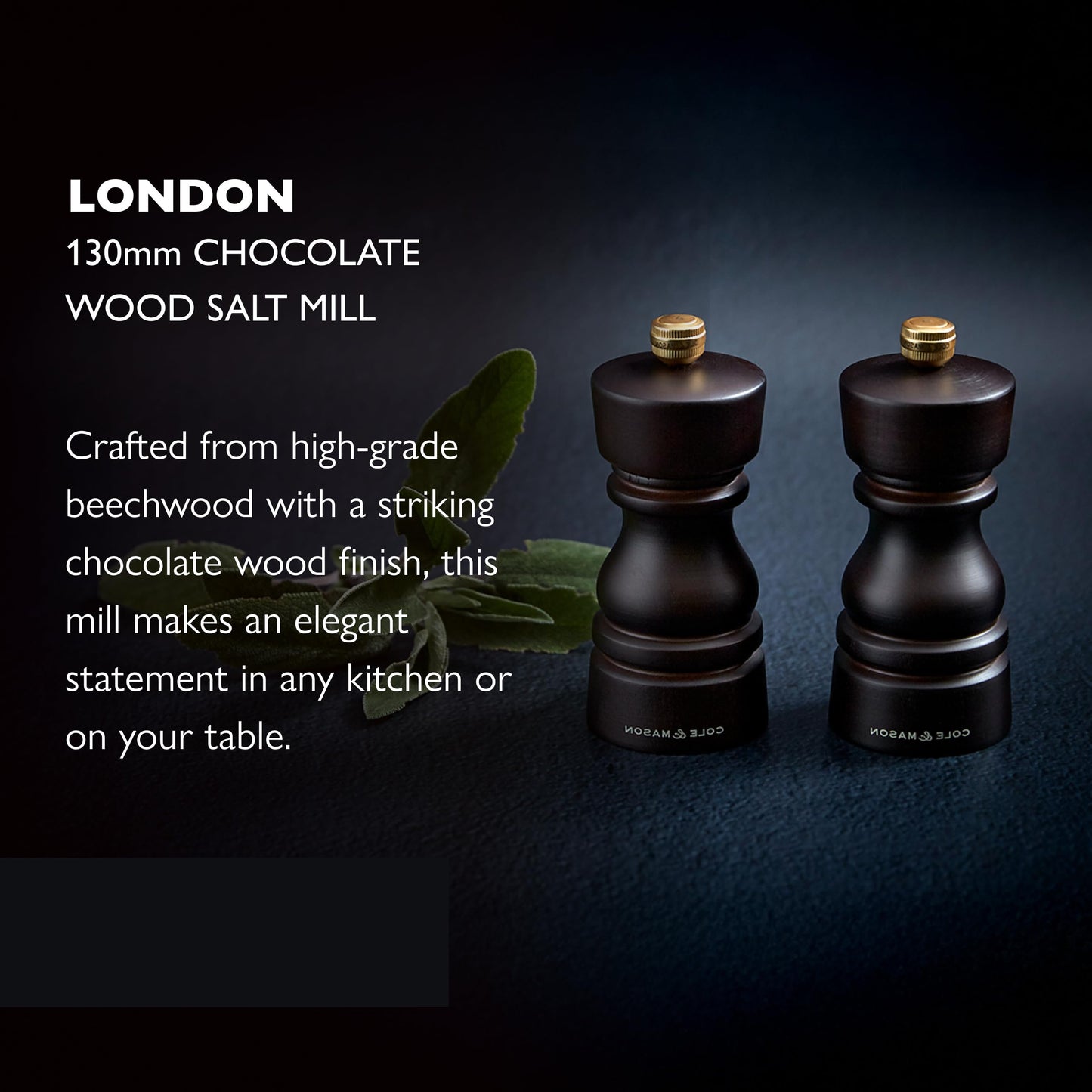 Cole & Mason London Refillable Spice Mill - Kitchen & Home Accessory - Table Salt Grinder - Salt Mill with Ceramic Mechanism - 5", Chocolate Wood
