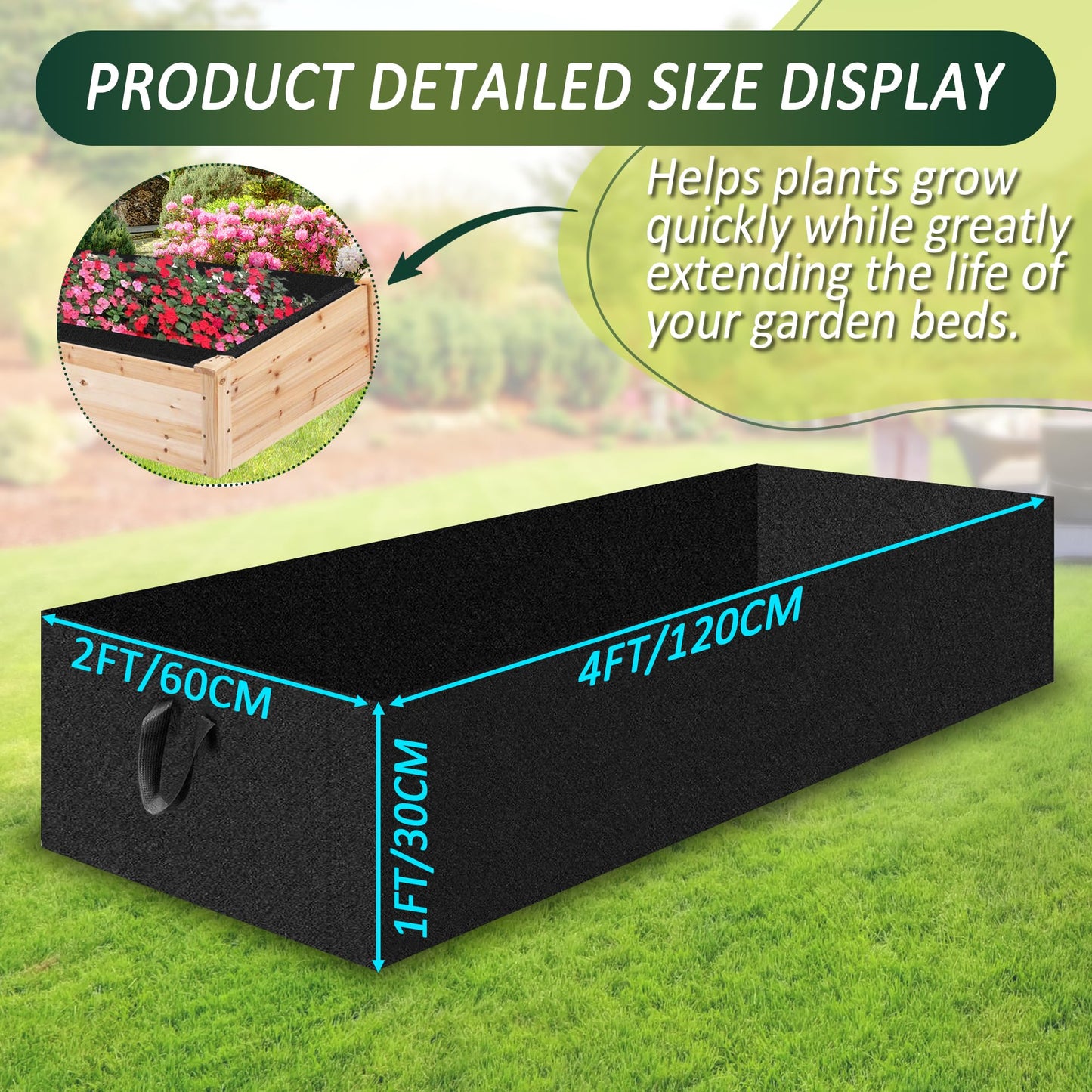 FULEIYA 1PCS Raised Garden Bed Liner Fabric Raised Garden Bed Breathable Drainage Rectangle Grow Bags with Handles Fabric Garden Bed for Outdoor Garden Bed Holds Soil - 4ft x 2ft x 1ft
