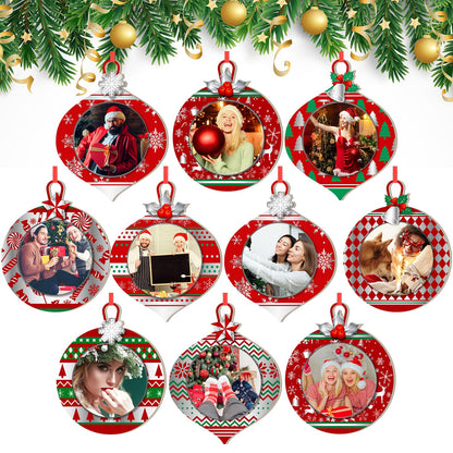 Yalikop 16 Pcs Christmas Photo Frame Ornaments Wooden Nutcrackers Santa Snowman Snowflake Picture Frame Tree Decoration DIY Photo Keepsakes for Xmas Party Decorations Winter (Light Ball)
