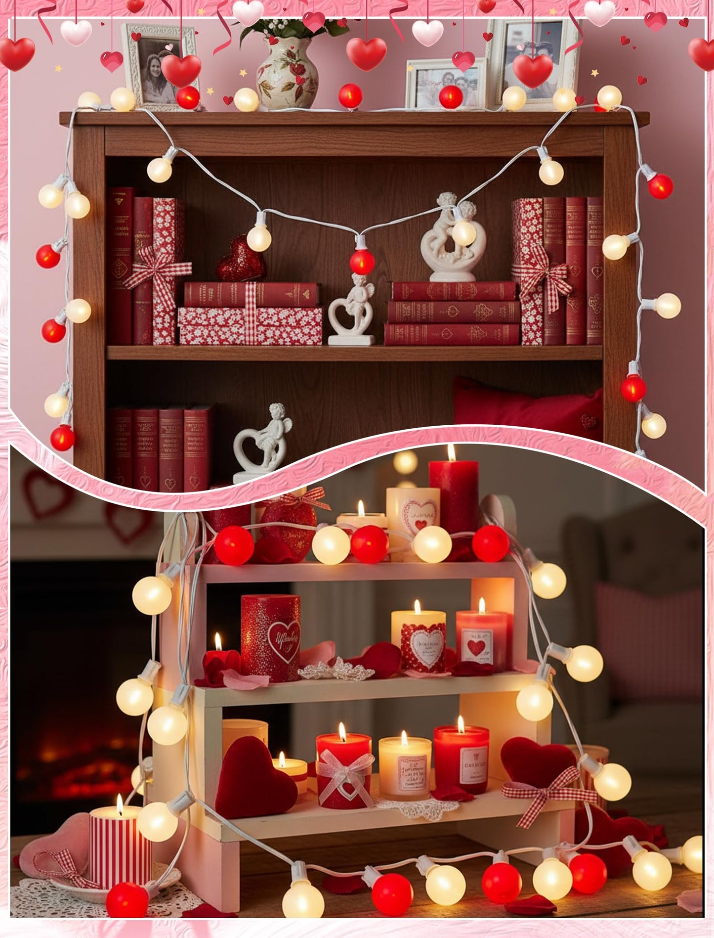 25FT LED Valentine’s Day String Lights, 25 G40 Valentines Decoration Lights Outdoor with Frosted Red White Bulbs, Hanging Patio Lights Shatterproof for 4th of July Independence Day Patriotic Party