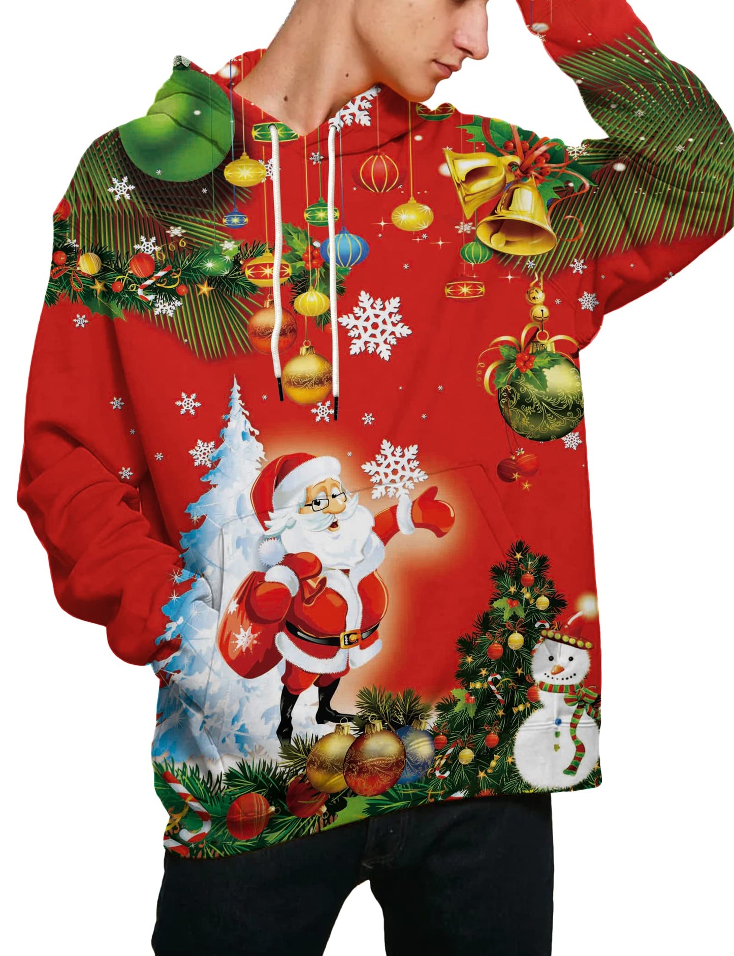 Linnhoy Adults Hoodies Unisex for Men Women Funny 3D Print Wear Christmas Graphic Sweatshirts Novelty Fashion Sweater Size Small