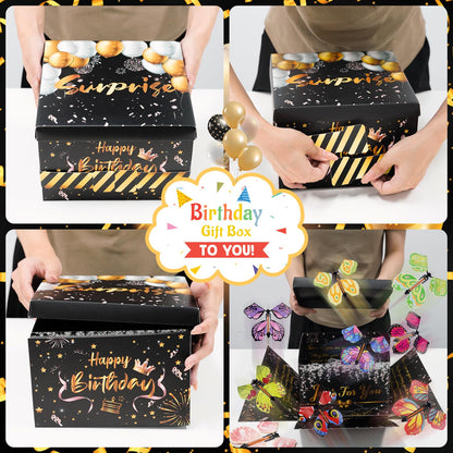 FVNPIHAM Surprise Gift Box Explosion, Birthday Flying Butterfly Explosion Gift Box with 8 Colorful Butterfly Sequins Raffia, Exploding Gifts Boxs for Birthday Gifts Wrapping