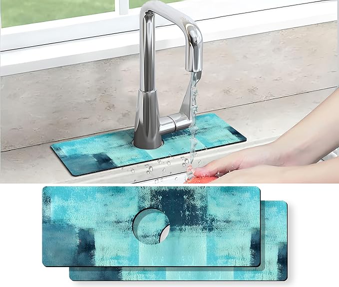 Kitchen Sink Splash Guard Faucet Mat -2 PC Super Absorbent Fast Drying Mat Sink