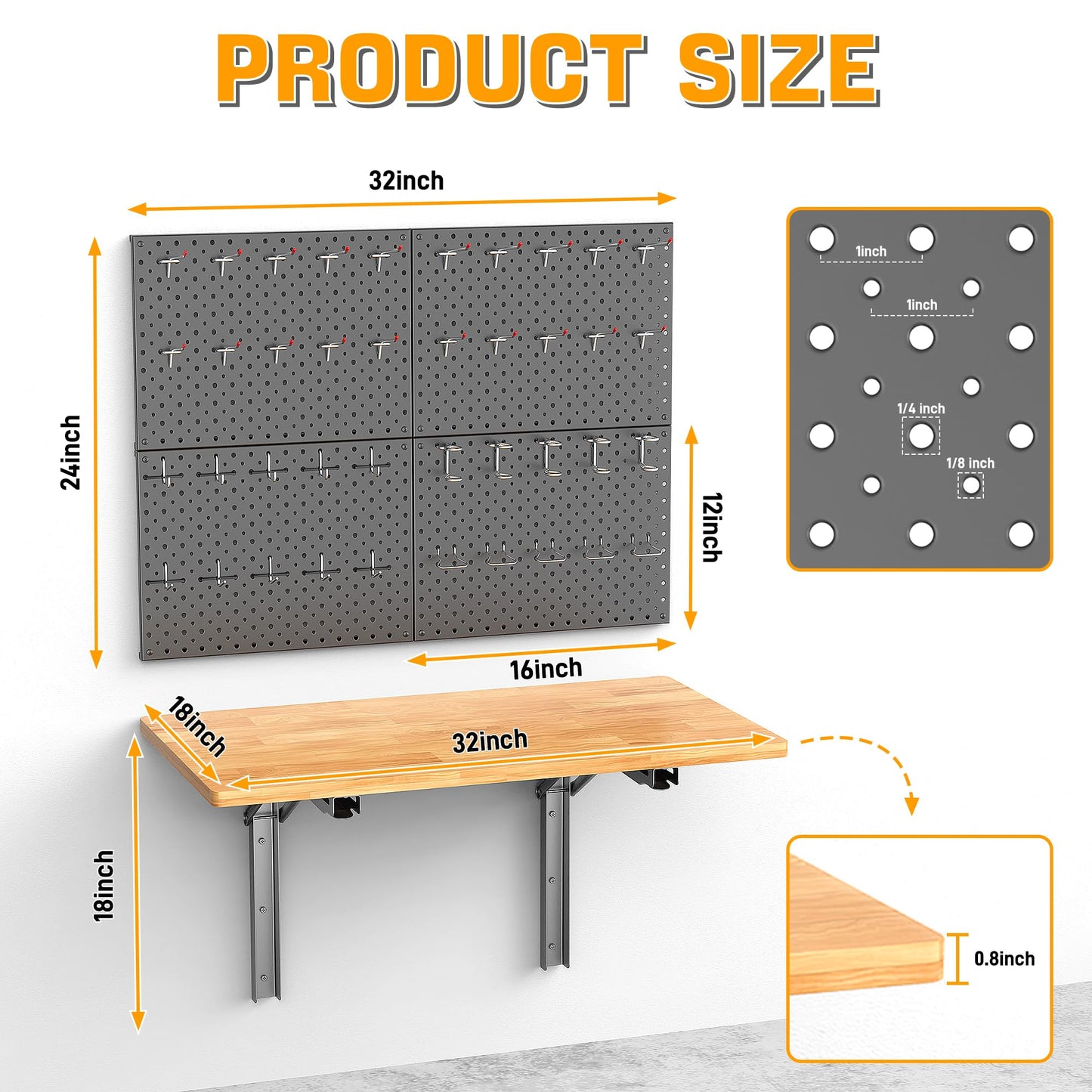 Ultrawall Heavy Duty Folding Workbench with Pegboard – Wall-Mounted Work Table for Garage & Workshop with Accessories