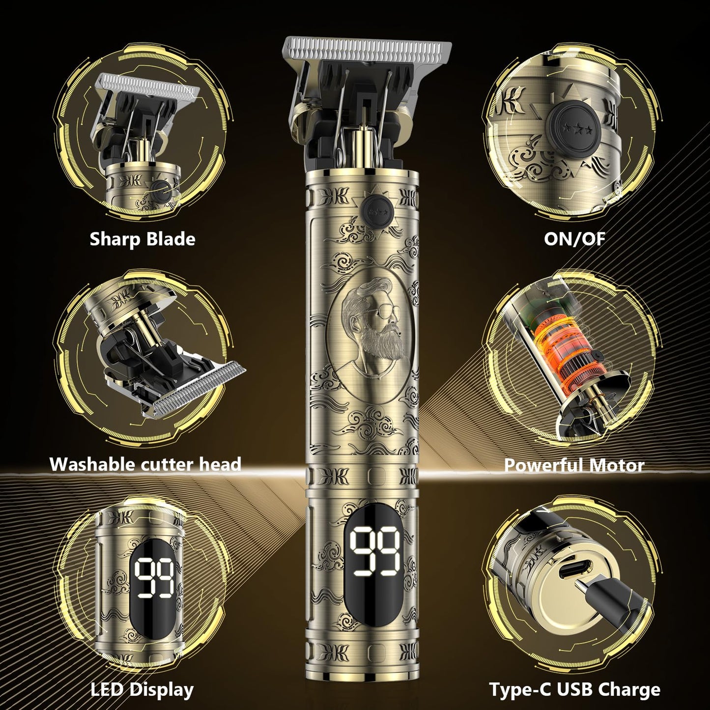 Beard Trimmer Hair Clippers Men,Cordless Rechargeable Hair Trimmer for Men,Premium Professional Barber Grooming Set with Zero Gapped T Blade Shaver & LCD Display Gift