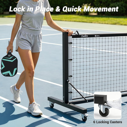 Fostoy Pro Aluminum Pickleball Net with Carbon Fiber Paddle, Dual-Side Tension Lock System, Locking Wheels, 22FT Tournament Regulation Size for Outdoor Court, Driveway & Gym, Easy Setup, Carry Bag
