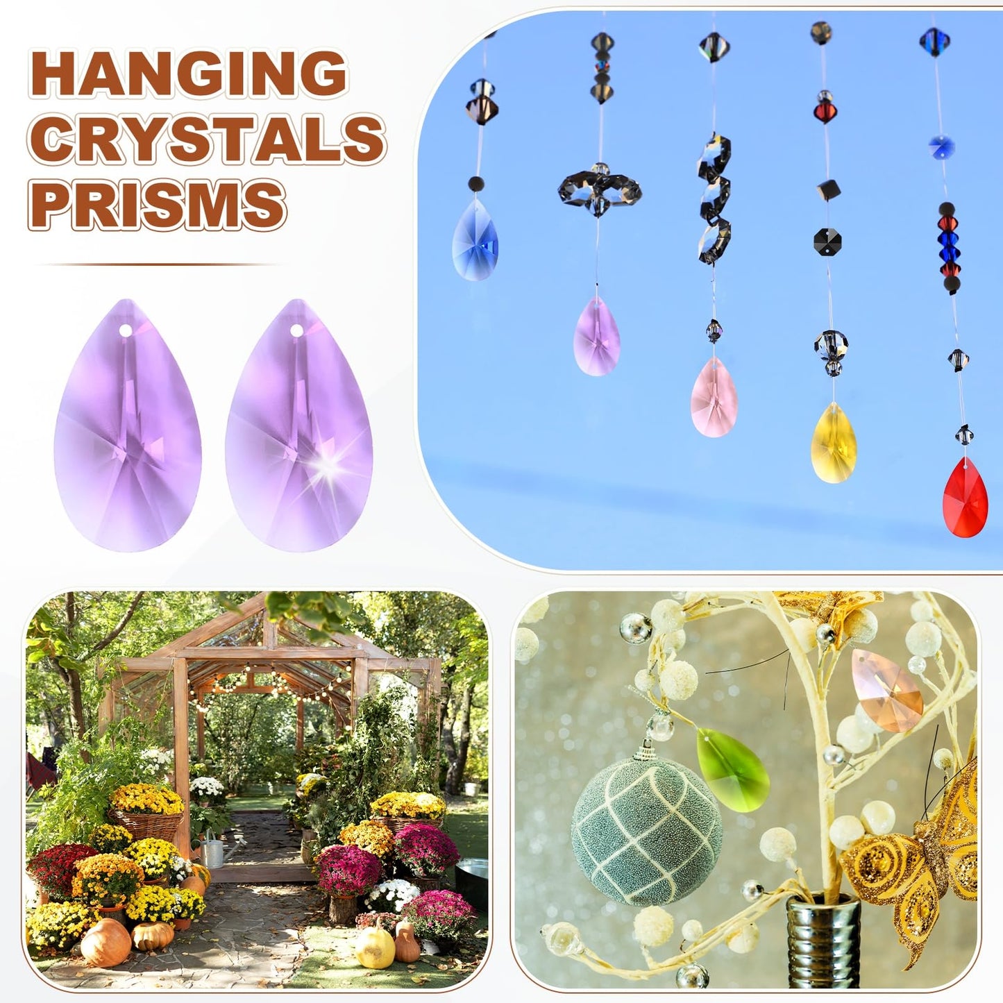 M METERXITY 8-Pack Crystal Pear Shaped Prisms, 38mm/1.5 Inch Chandelier Pendant Maker Hanging Crystals Chandelier Prisms for Home/Windows/Garden/DIY Decoration[Purple]
