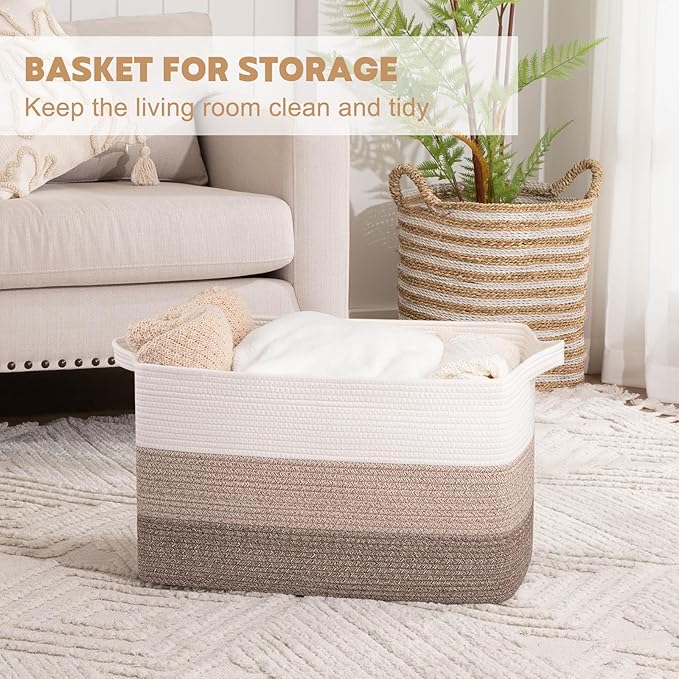 OIAHOMY Extra Large Blanket Basket, 95L Cotton Rope Woven Laundry Basket