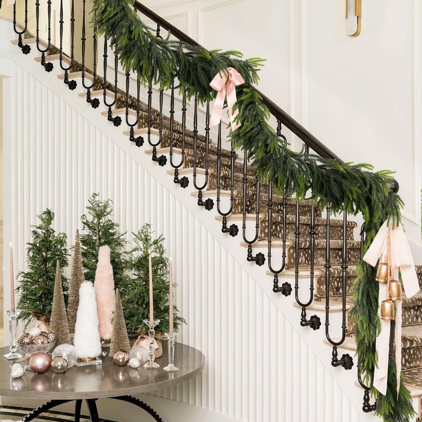 N&T NIETING 12FT Christmas Norfolk Pine Garland Real Touch Pine Artificial Garlands Faux Greenery Garland Winter Christmas Garland for Table Mantle Fireplace Indoor Outdoor Xmas Decorations (1 Pcs)