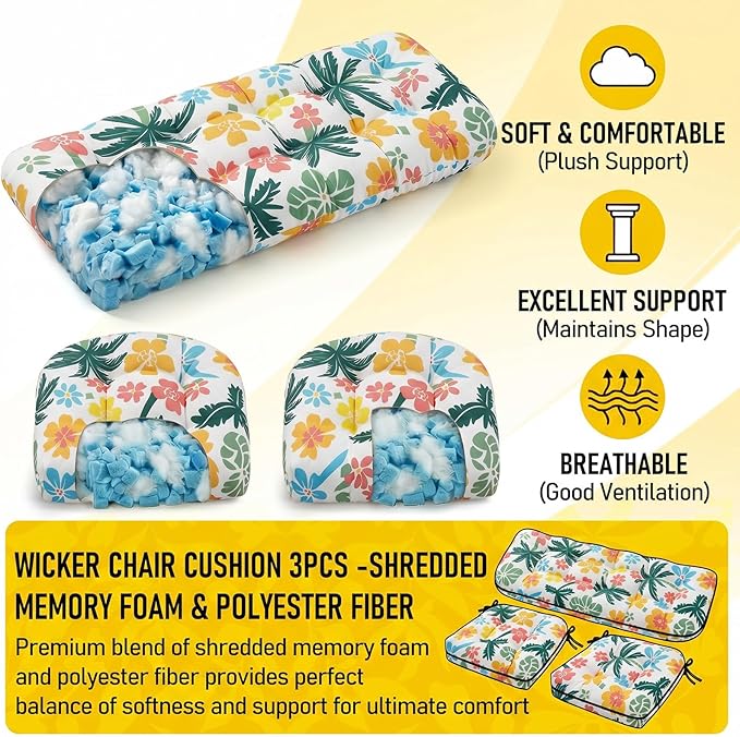 1 MIDDLE ONE Wicker Chair Cushions 3 Pieces Set